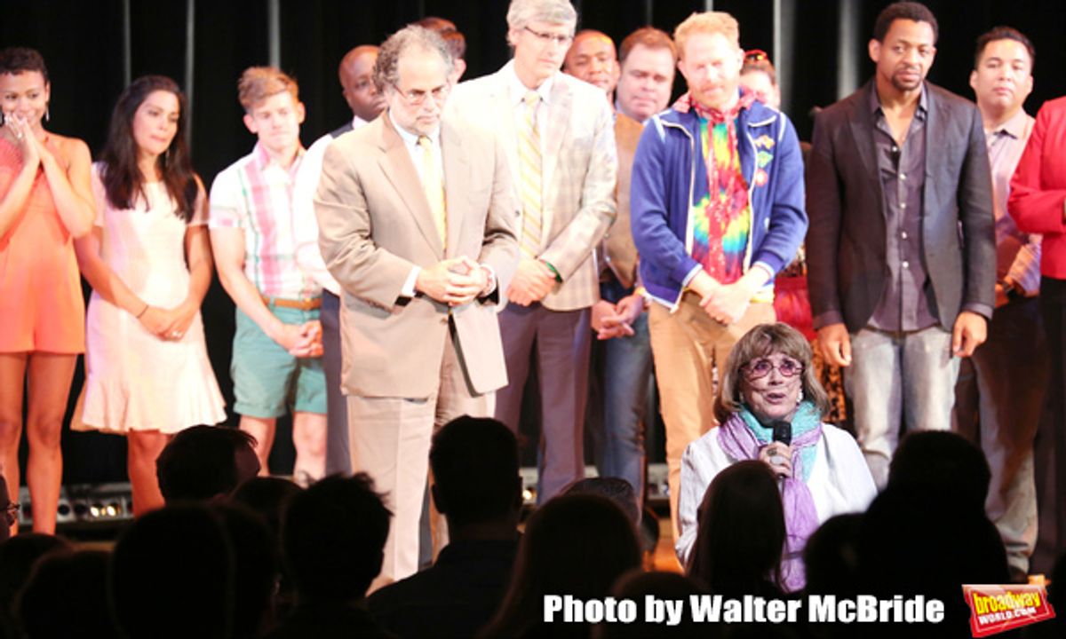 Phyllis Newman with Cast Alumni cast during the Curtain Call for the One Night Only 10th Anniversary Concert of 'The 25th Annual Putnam County Spelling Bee' at Town Hall on July 6, 2015 in New York City. at 
