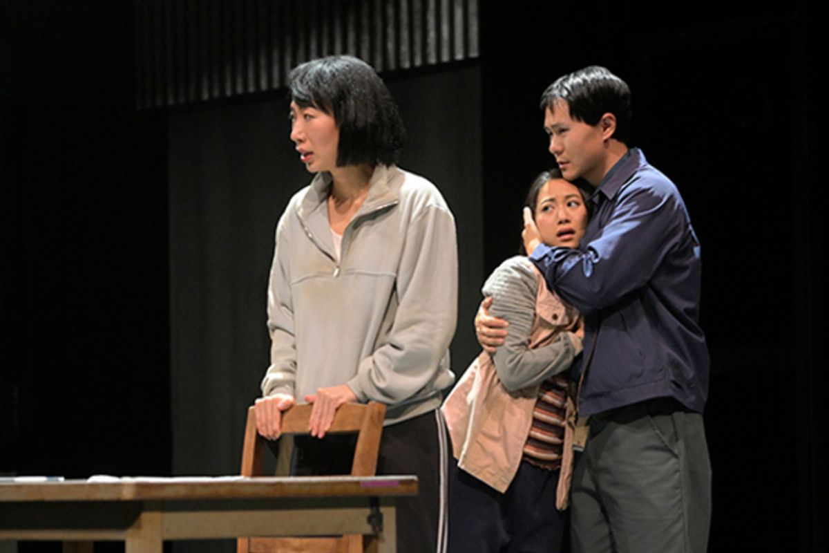 Jo Mei (Hanako), Grace Chan Ng (Hana), and Stephen Hu (Kum-Chol) in the American premiere of The Great Wave at Berkeley Rep, directed by Mark Wing-Davey. at 