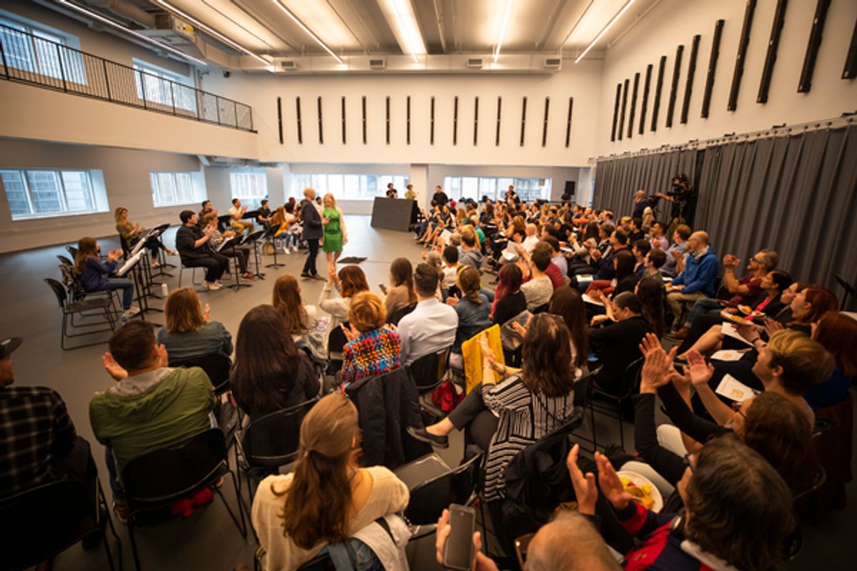 UVU students Lexi Walker, Autumn Best, along with Eric Holmes, writer and lyricist Nat Zegree, music and lyrics Jeff Whiting, director put on the final show (29 hour read) for investors and others of â€"Fly More Than You Fallâ€ at Open Jar Studios in New York City, NY  Wednesday, June 12, 2019 (August Miller, UVU Marketing) at 