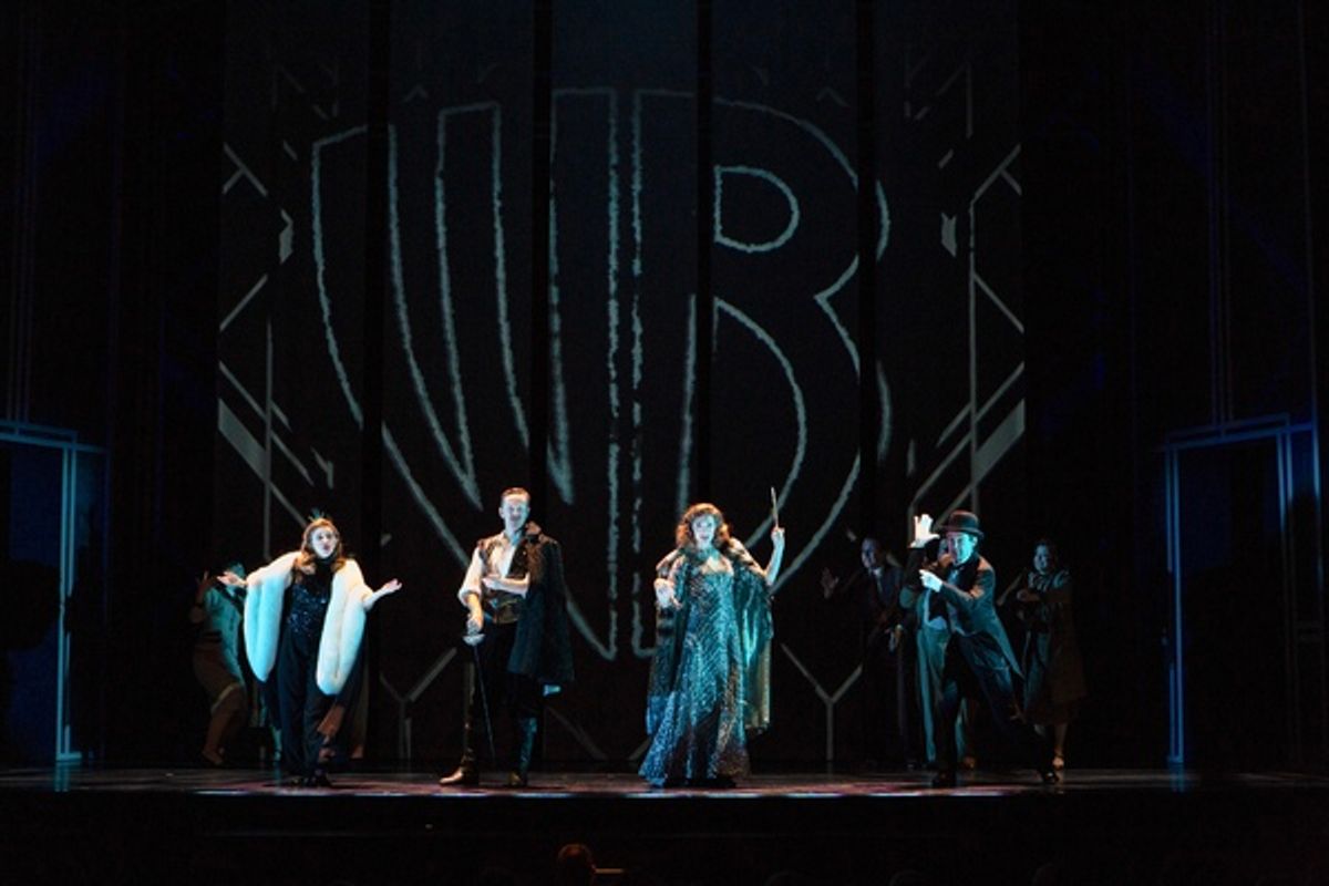 Kristen Smith Davis as Lauren Bacall, Jeffry Denman as Errol Flynn, Matt Crowle as Al Jolson, and Darien Crago as Bette Davis at 