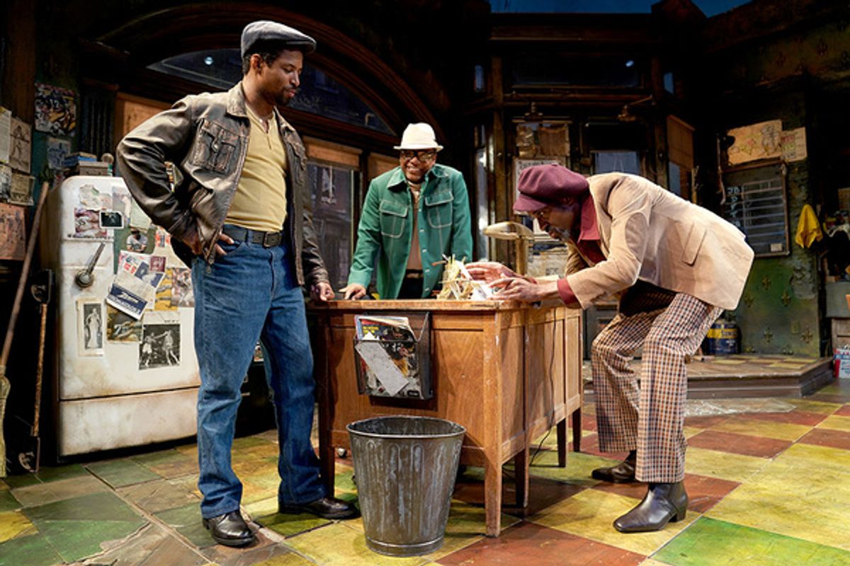 Photo of Amari Cheatom (Youngblood), Harvy Blanks (Shealy) and Brian D. Coats (Philmore) by Joan Marcus. at 