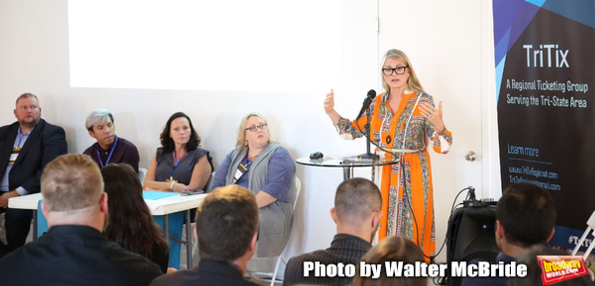 Eric Lapointe (Prolific 1), Sean Tecson (Roundabout Theatre Group), Rae Anne McLaughlin (TriTix & Kids in Seats), Ann Lademann (Kids in Seats) and Bonnie Comley (BroadwayHD)  at 