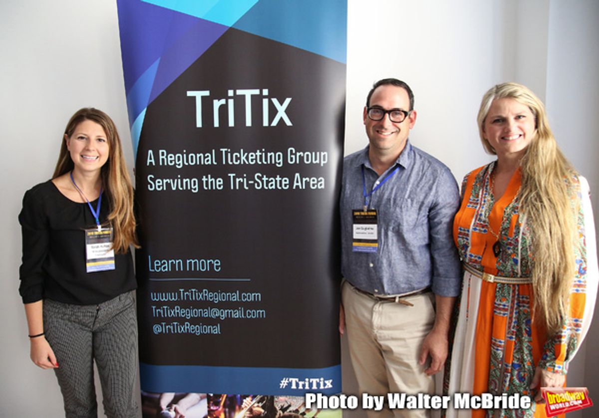 Sarah Hutton (TriTix Leadership and Ticketmaster), Joe Gugliemo (AudienceView) and Bonnie Comley (BroadwayHD) at 