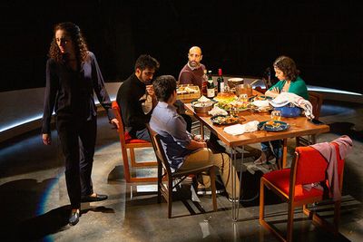 (from left) Lameece Issaq as Noura/Nora, Fajer Kaisi as Rafa'a, Giovanni Cozic as Yaz Photo