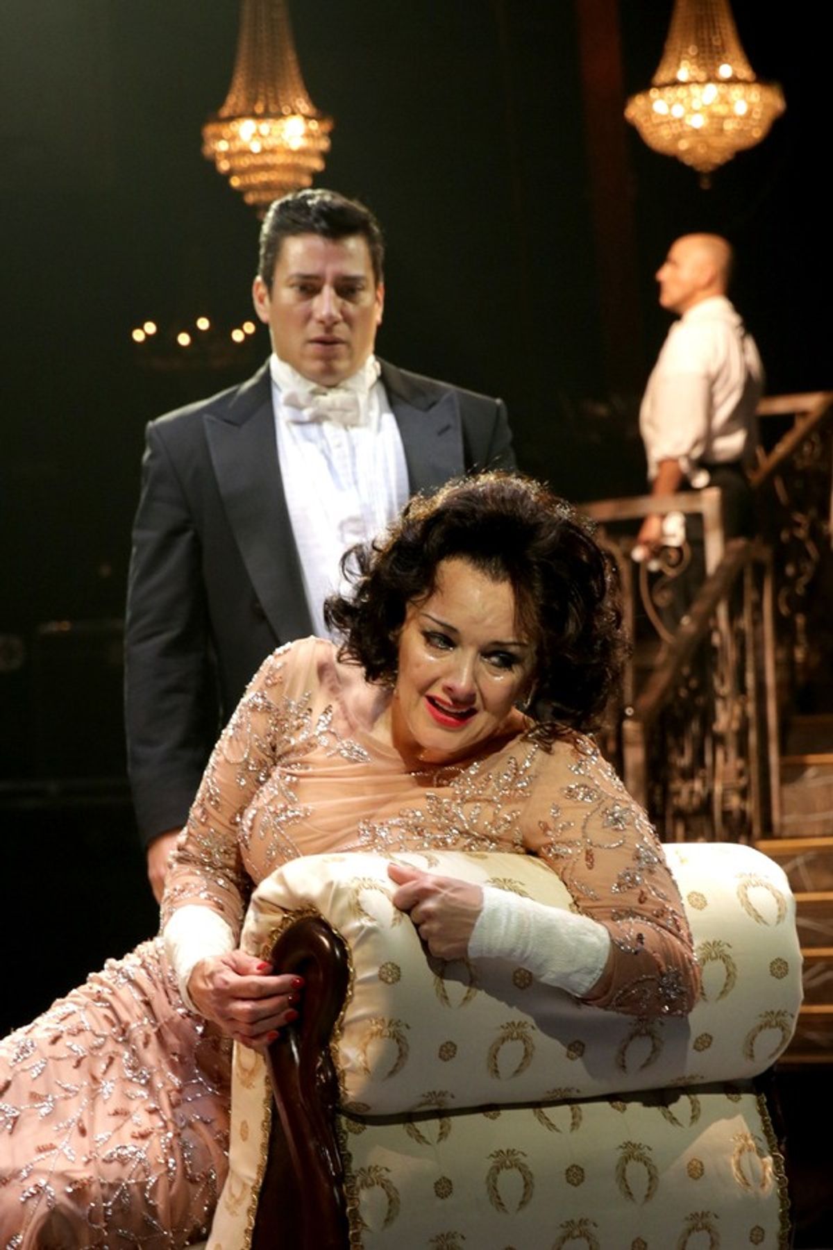 Alice Ripley (Norma Desmond) and Nicholas Rodriguez (Joe Gillis) with William Michals (Max von Mayerling) in SUNSET BOULEVARD at 