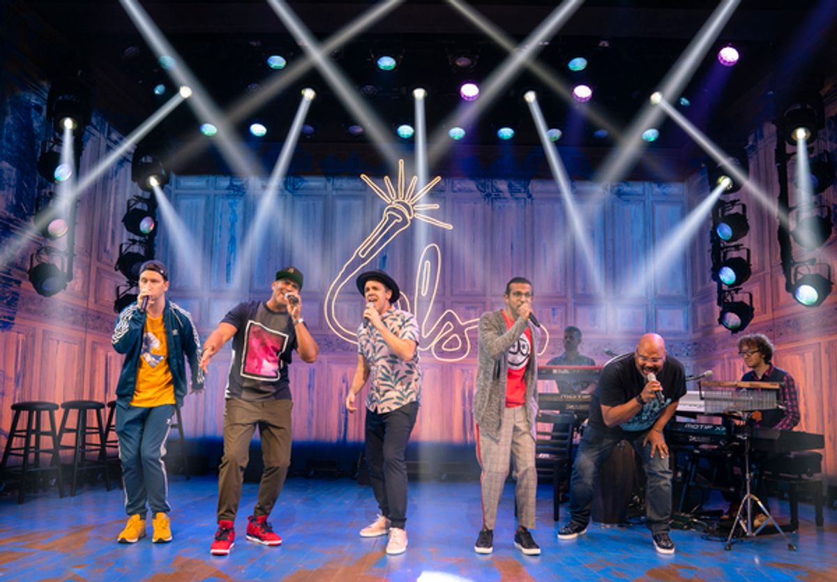 Chris Sullivan, Christopher Jackson, Anthony Veneziale, Utkarsh Ambudkar, James Monroe Iglehart, Kurt Crowley (on keyboard back), and Arthur Lewis  at 