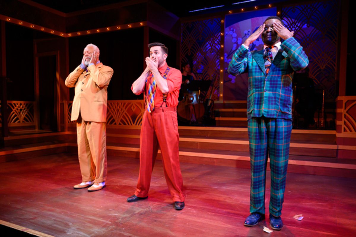 Kelly Houston as Pooh-Bah, Jaron Vesely as Ko-Ko, Jon-David Randle as Pish-Tush at 