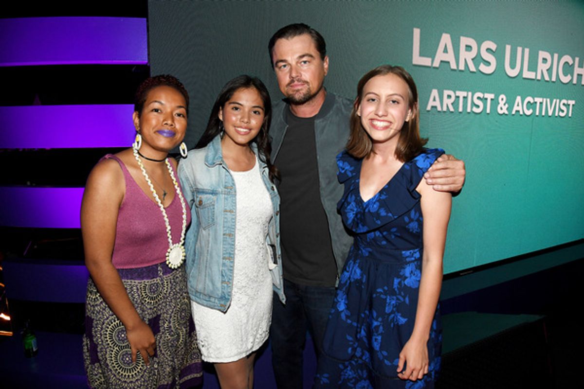 Selina Neirok Leem, Xiye Bastida, Leonardo DiCaprio, and Alexandria Villasenor at 