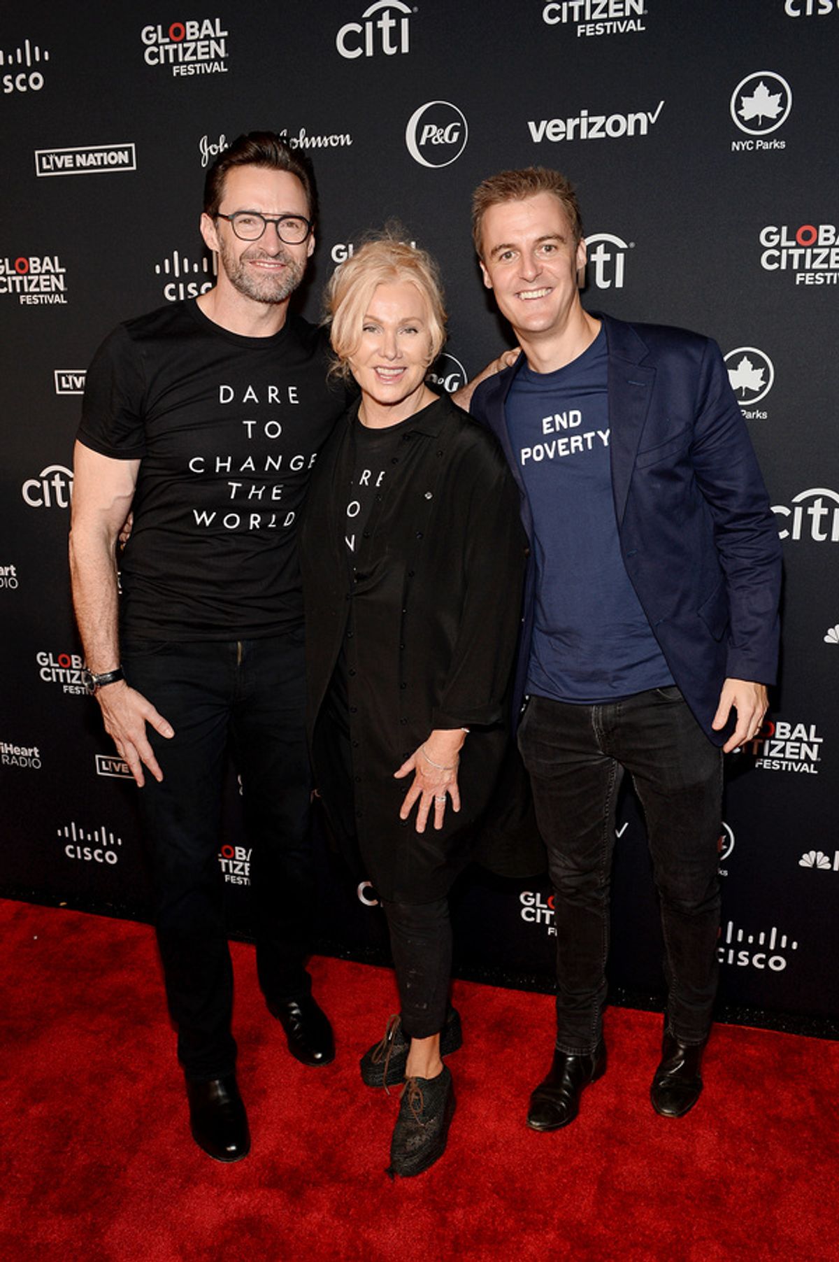 Hugh Jackman, Deborra-lee Furness, and Global Citizen CEO Hugh Evans at 