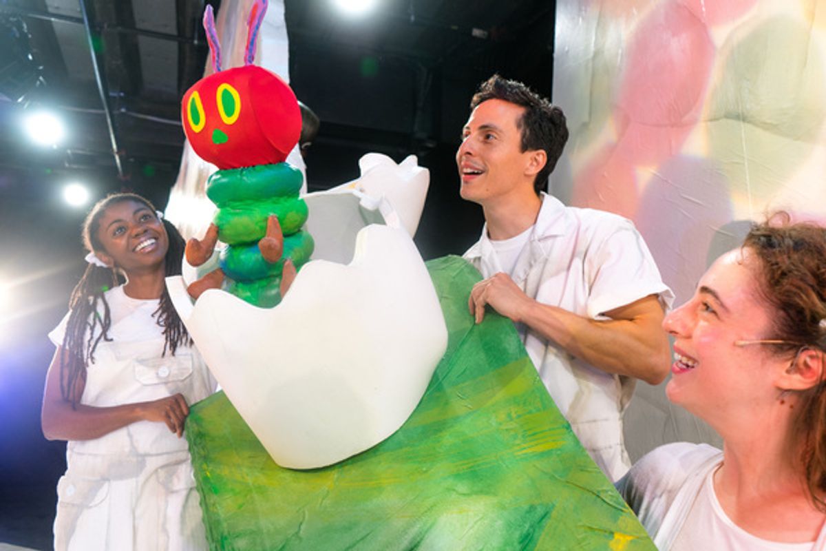 (from left) Leslie Ann Sheppard, Micah Figueroa and Lara Carling and with â€"The Very Hungry Caterpillar,â€ one of four Eric Carle stories included in The Very Hungry Caterpillar Show, Chicago Childrenâ€™s Theatreâ€™s 2019-20 season opener. Tickets and information: chicagochildrenstheatre.org or (312) 374-8835. Photo by Ari Craven at 