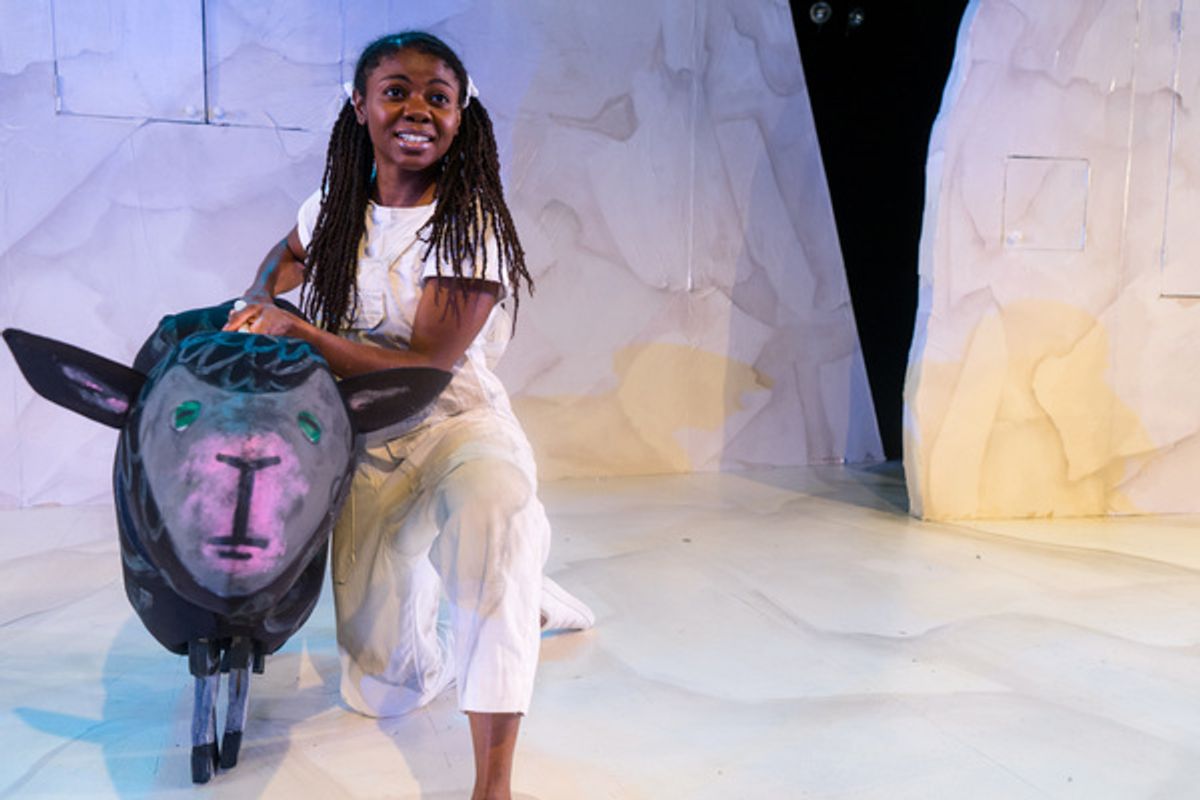 Leslie Ann Sheppard with Black Sheep from â€"Brown Bear, Brown Bear, What Do You See?,â€ one of four Eric Carle stories included in The Very Hungry Caterpillar Show, Chicago Childrenâ€™s Theatreâ€™s 2019-20 season opener. Tickets and information: chicagochildrenstheatre.org or (312) 374-8835. Photo by Ari Craven at 