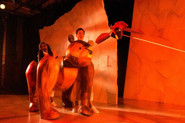 Leslie Ann Sheppard (left) and Micah Figueroa with Brown Bear and Red Bird from â€ Photo