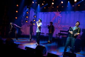 Aneesa Folds, Utkarsh Ambudkar, Anthony Veneziale, Chris Sullivan, Lin-Manuel Miranda, Ian Weinberger (on keyboard back), and Arthur Lewis (on keyboard front) @ BroadwayWorld Aneesa Folds, Utkarsh Ambudkar, Anthony Veneziale, Chris Sullivan, Lin-Ma Photo