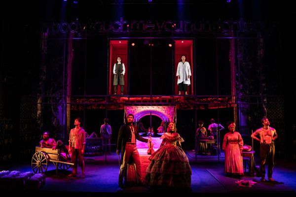 The full cast of SLAVE PLAY (On Ground L to R): Ato Blankson-Wood, James Cusati-Moyer Photo