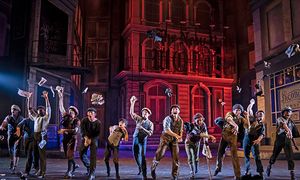 Newsboys go on strike to show a greedy publishing tycoon they’re not going to be pushed into the gutter in Disney’s Newsies, September 4-October 20, 2019 at Paramount Theatre, 23 E. Galena Blvd. in Aurora, Illinois. Jim Corti directs the fleet-footed family musical based on the 1992 Disney movie inspired by the real-life Newsboys Strike of 1899 in New York City. Tickets: paramountaurora.com or (630) 896-6666. Photo by Liz Lauren @ BroadwayWorld Newsboys go on strike to show a greedy publishing tycoon they’re not going to Photo