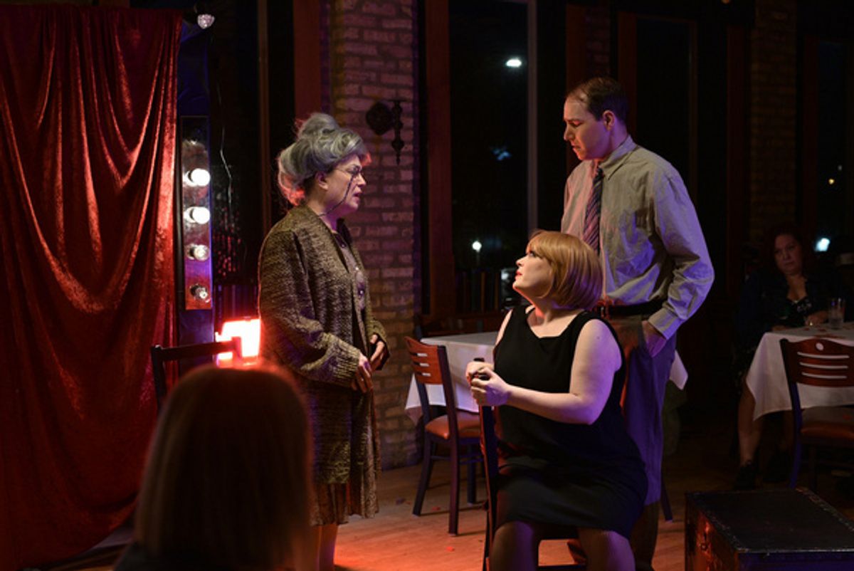 From left: Mandy Whitenack (Fraulein Schneider), Caitlin Jackson (Sally Bowles) and Scott Sawa (Cliff Bradshaw) at 