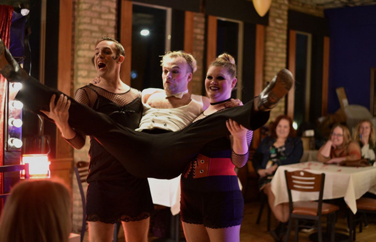 From left: Josh Kemper (Bobby), Kevin Webb (The Emcee) and Britain Gebhardt (Rosie) at 