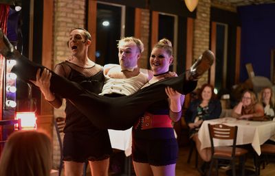 From left: Josh Kemper (Bobby), Kevin Webb (The Emcee) and Britain Gebhardt (Rosie) Photo