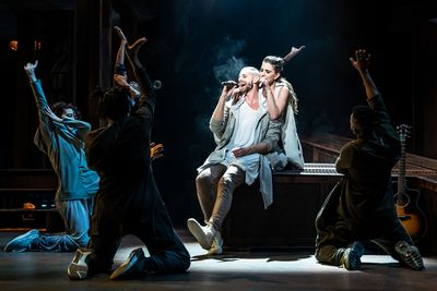 Aaron LaVigne and Jenna Rubaii and the company of the North American Tour of JESUS CH Photo