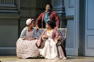 Jeanine De Bique as Susanna, Michael Sumuel as Figaro, and Nicole Heaston as the Coun Photo