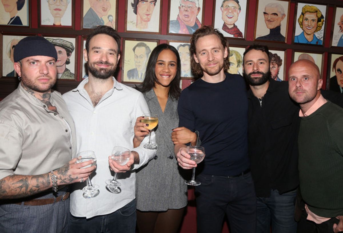 Director Jamie Lloyd, Charlie Cox, Zawe Ashton, Tom Hiddleston, Eddie Arnold and Associate Director Jonathan Glew  at 