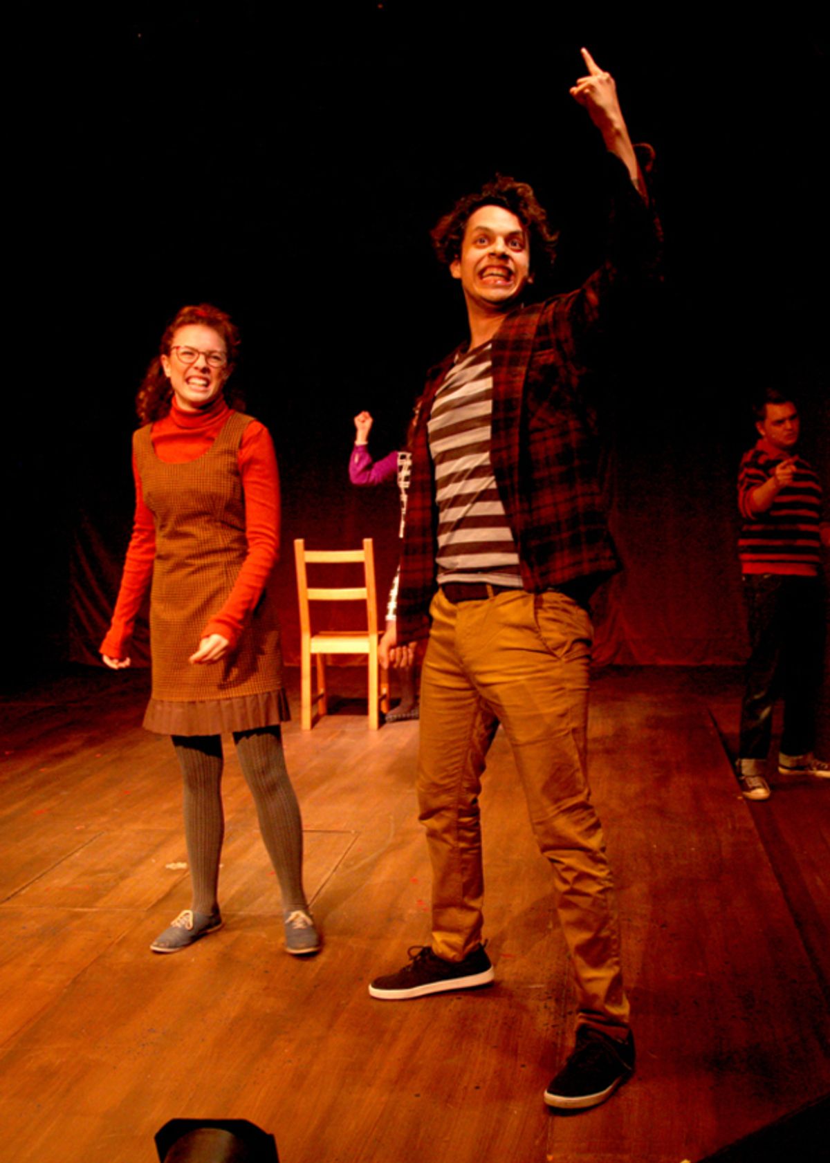 Emily Abeles as Brooke, Rey Pulice as Zeke, and Brian Wiegel as Student at 