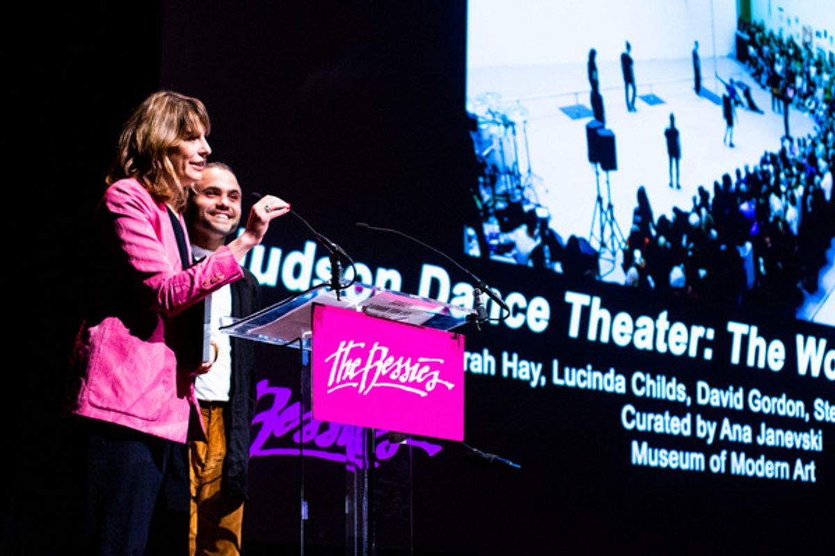 MoMA''s Ana Janevsky and Thomas Lax accepting the 2019 Bessie Awards for Outstanding Revival for Judson Dance Theater: The Work Is Never Done, with works by Yvonne Rainer, Deborah Hay, Lucinda Childs,  at 