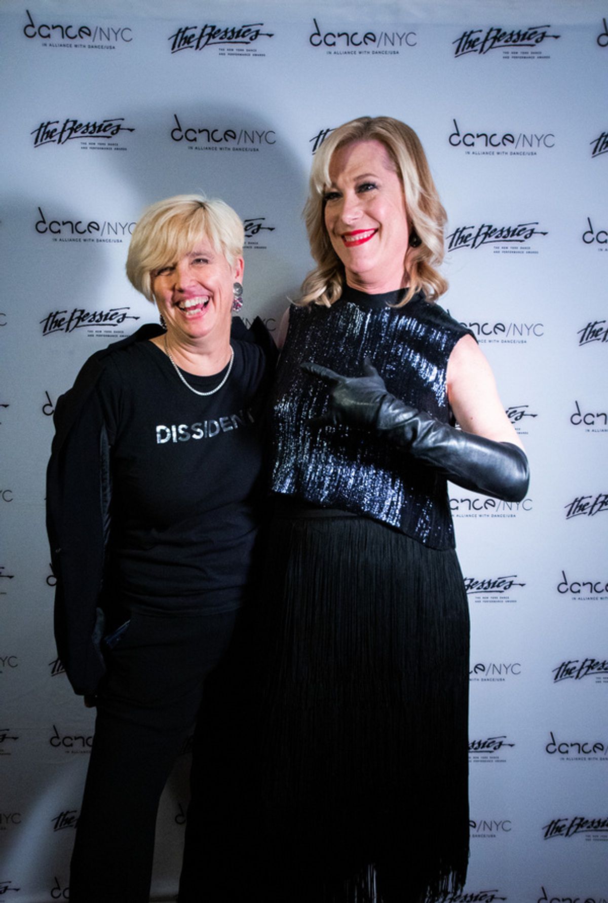 Executive Director of The Bessies Lucy Sexton and the host of the awards gala evening Justin Vivian Bond.  at 