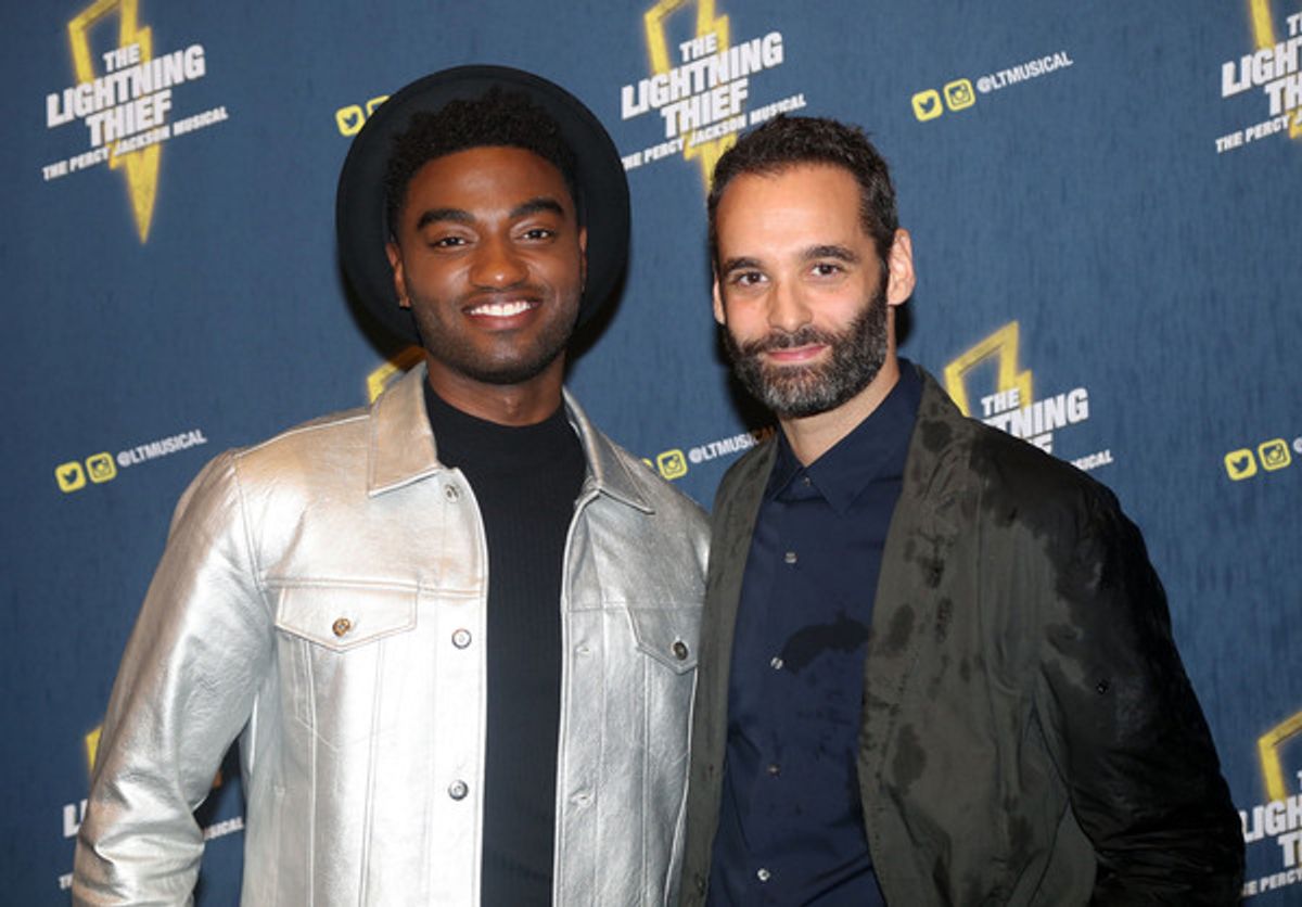 NEW YORK, NY - OCTOBER 16: Jelani Alladin and Jonathan Raviv pose at the opening night of the new musical based on the film 'The Lightning Thief: The Percy Jackson Musical' on Broadway at The Longacre Theatre on October 16, 2019 in New York City (Photo by Bruce Glikas/WireImage) at 