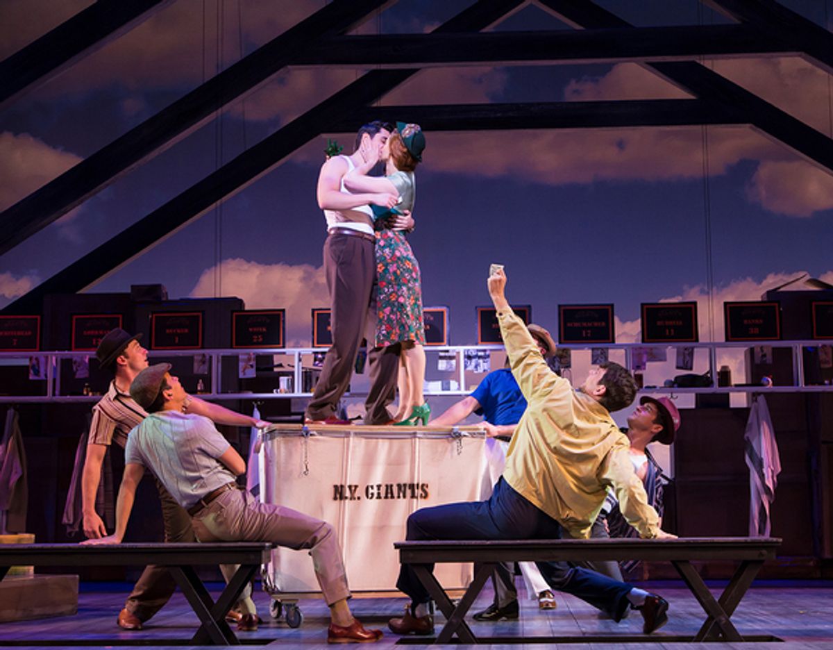 (L to R) Sean Watkinson, Junior Mendez, Bobby Conte Thornton (Top), Teal Wicks, Will Burton, and Peter Saide in LAST DAYS OF SUMMER at George Street Playhouse, October 15 thru November 10, 2019. Photo by T. Charles Erickson. 
 at 