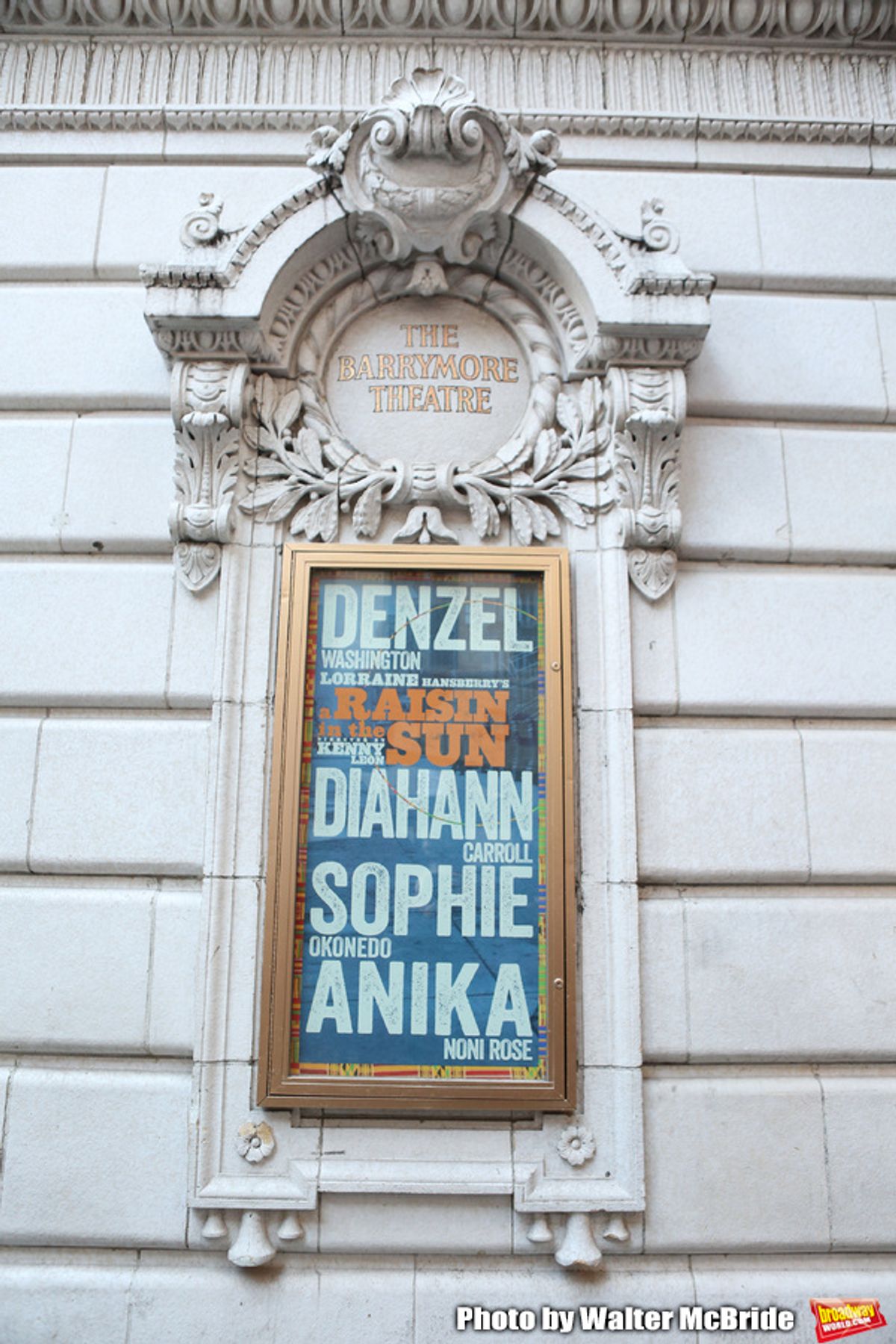 Theatre Marquee installation of Broadway's 'A Raisin In The Sun' starring Denzel Washington, Diahann Carroll and Anika Noni Rose at the Barrymore Theatre  on January 13, 2014 in New York City. at 