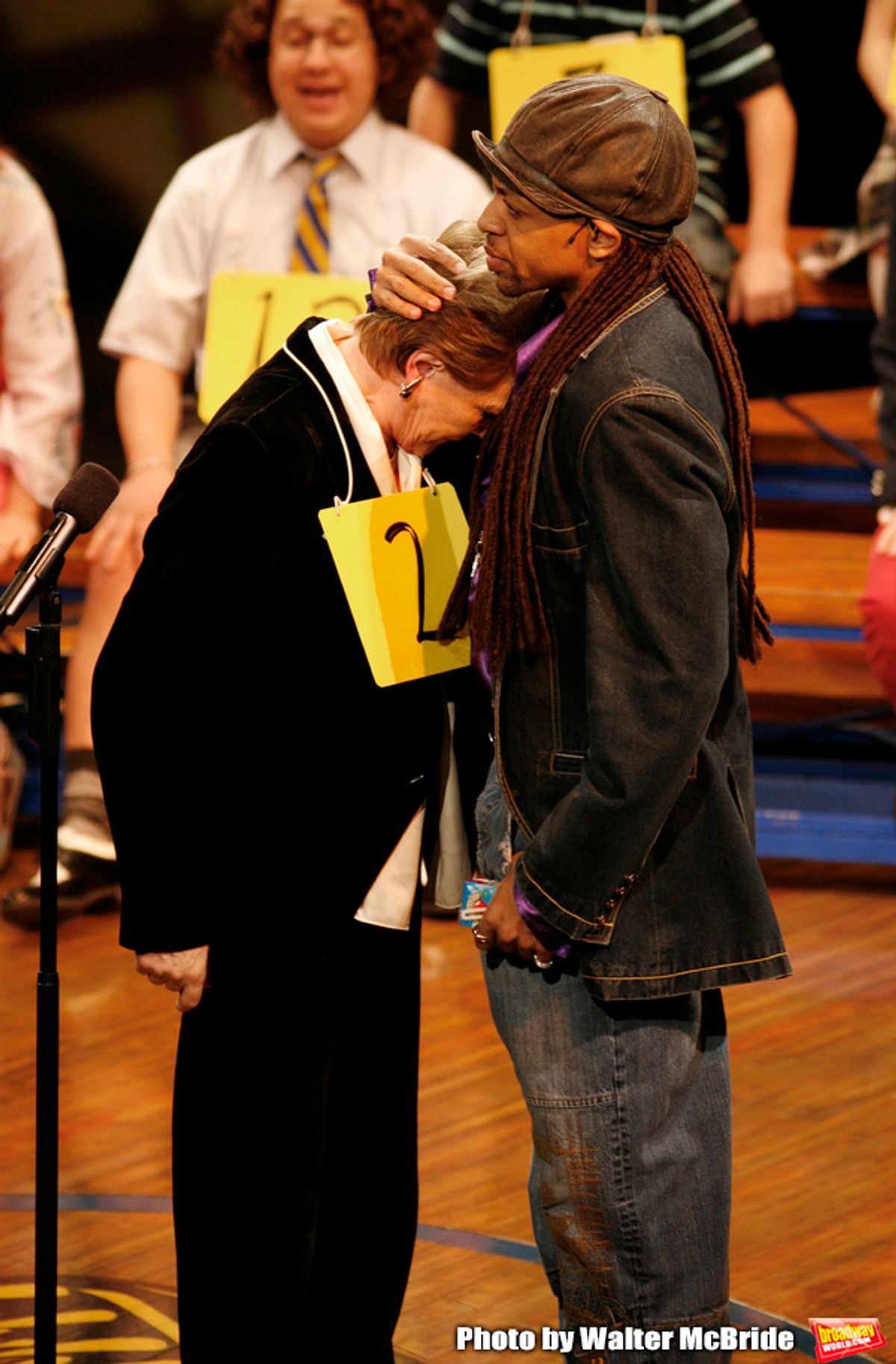 Julie Andrews and her daughter Emma Walton Hamilton, National Ambassadors for Kid's Night On Broadway, join the gang at THE 25th ANNUAL PUTNAM COUNTY SPELLING BEE on stage as guest spellers at The Circle In The Square Theatre in New York City.
 ( pictured: Julie Andrews & Derrick Baskin )
January 30, 2007 at 