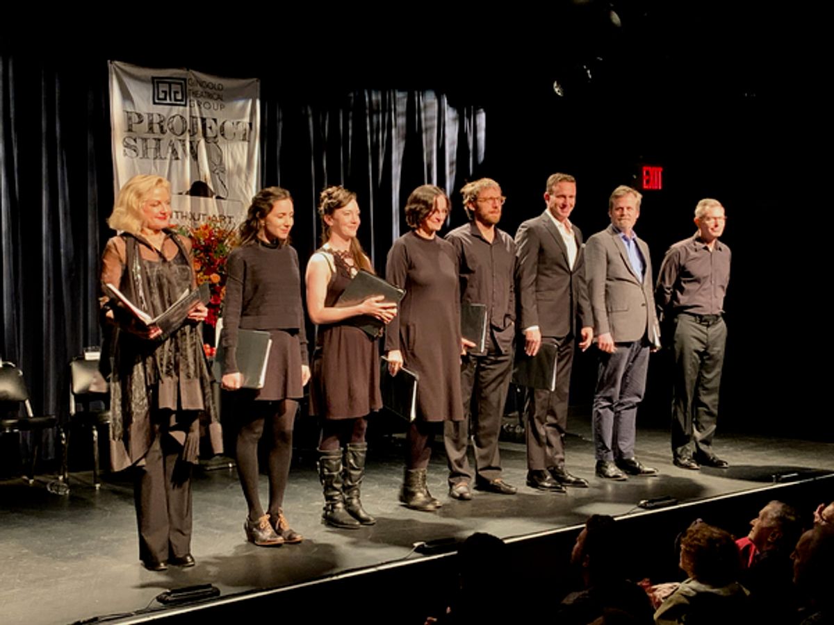 Alison Fraser, Talene Monahon Amelia Pedlow, Evan Yionoulis, Max Gordon Moore, Ben Davis, Bradford Cover and Arnie Burton at 