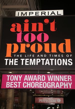 NEW YORK, NEW YORK - OCTOBER 30: (EXCLUSIVE COVERAGE) Signage as the cast of "Ain't Too Proud" on Broadway celebrates Otis Williams' 78th Birthday at The Imperial Theatre on October 30, 2019 in New York City. (Photo by Bruce Glikas/Getty Images) @ BroadwayWorld NEW YORK, NEW YORK - OCTOBER 30: (EXCLUSIVE COVERAGE) Signage as the cast of "Ain't T Photo