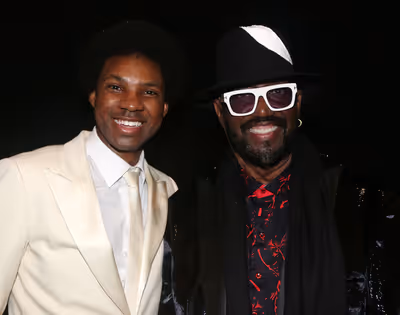  Otis Williams poses with cast as the cast of "Ain't Too Proud" on Broadway celebrate Photo