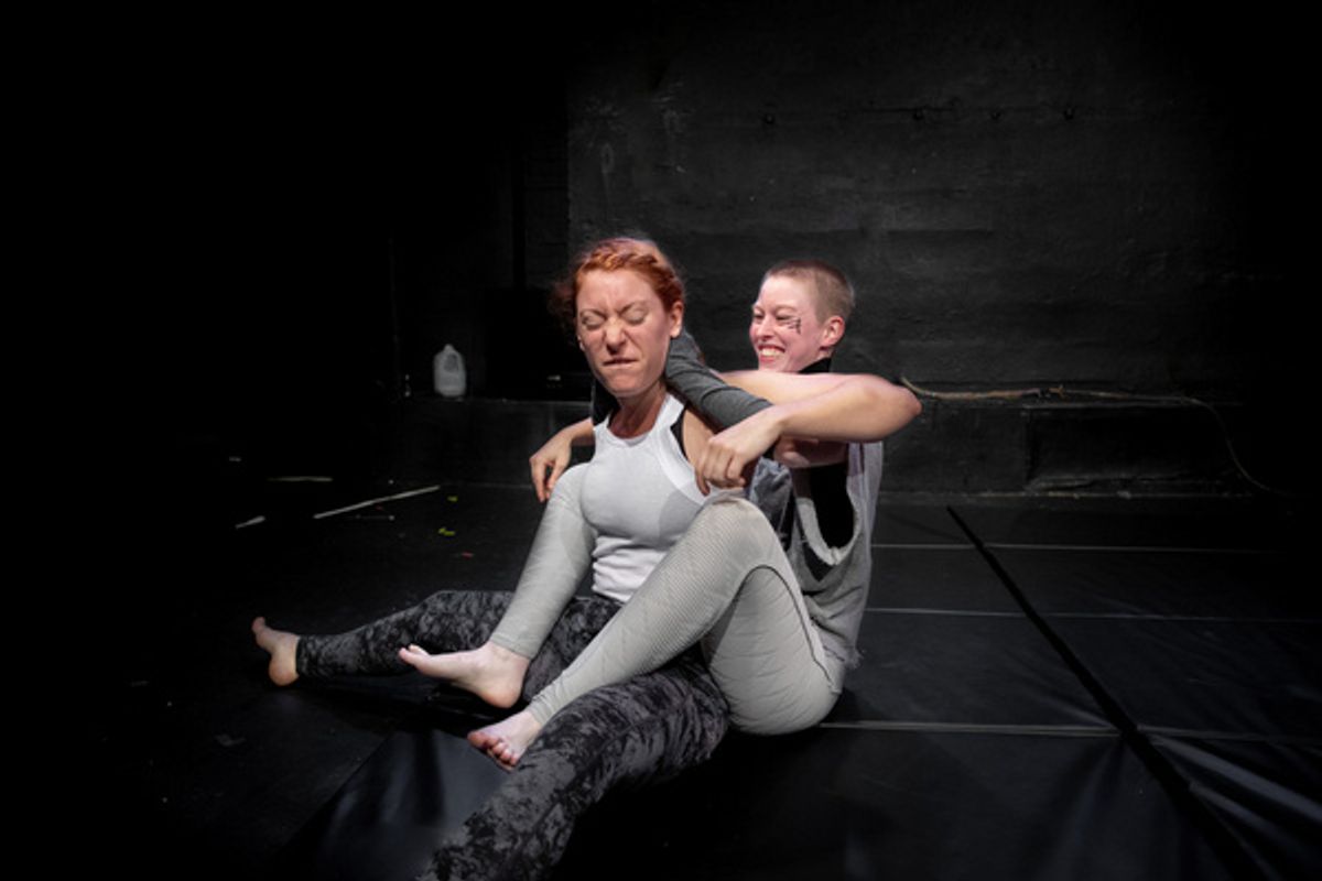 Sam (Meaghan J Johnson) improving in their fighting with River''s help (Sarah Elizabeth Grace) in The Regime is Female at the Tank, November 1 - 17, 2019 (Photo credit: Justin McCallum) at 