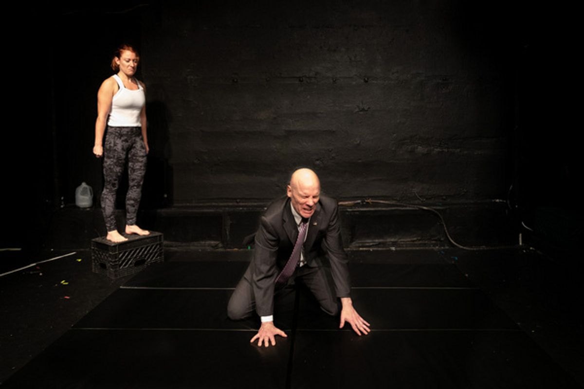 River (Sarah Elizabeth Grace) has a recokening with Hank (Don Carter) in The Regime is Female at the Tank, November 1 - 17, 2019 (Photo credit: Justin McCallum) at 