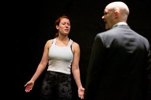 Sarah Elizabeth Grace as Specialist River Flynn and Don Carter as Hank Flynn in The Regime is Female at the Tank, November 1 - 17, 2019 (Photo credit: Justin McCallum) @ BroadwayWorld Sarah Elizabeth Grace as Specialist River Flynn and Don Carter as Hank Flynn in The R Photo