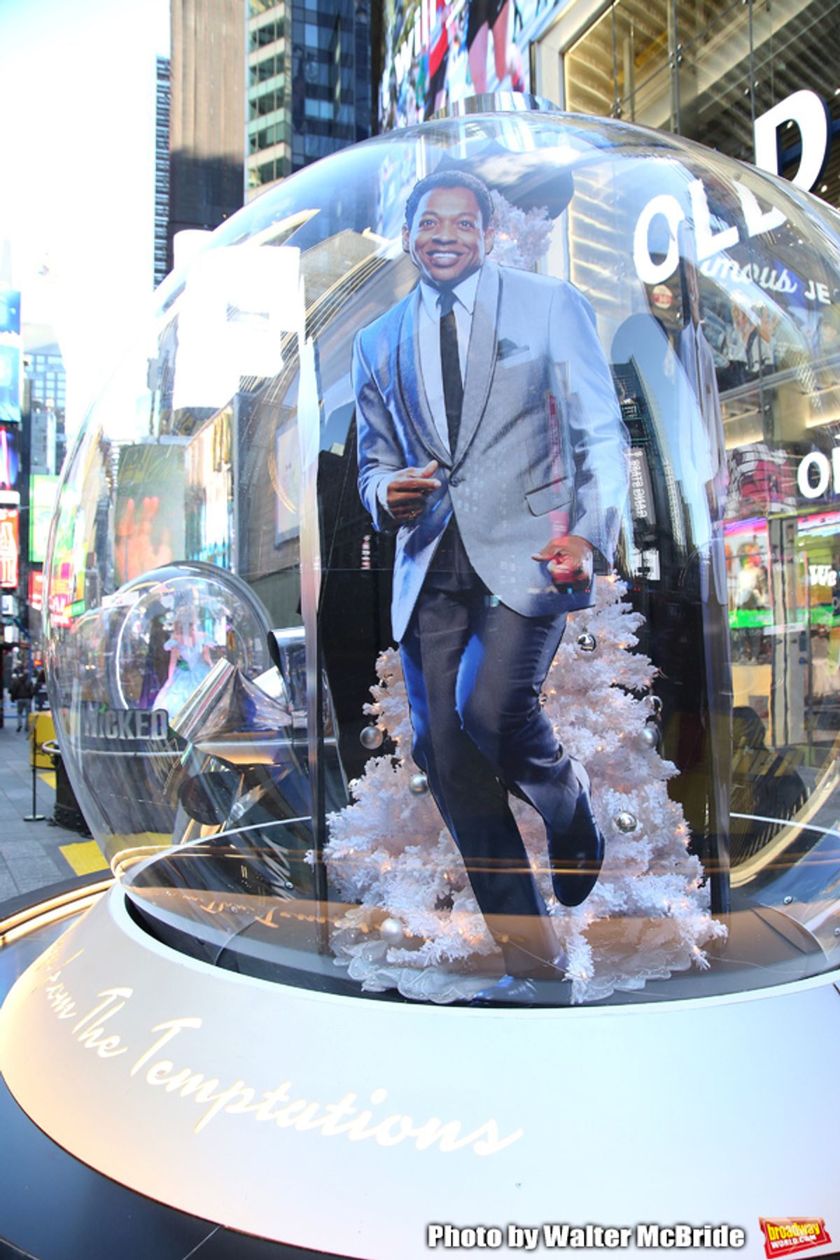 Times Square Alliance unveiled its first season of Broadway â€"Show Globesâ€, Derrick Baskin from â€"Ainâ€™t Too Proudâ€ in Times Square on November 04, 2019 in New York City. at 