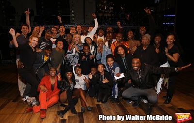 Katie Webber, Adrienne Warren and Daniel J. Watts with cast  Photo