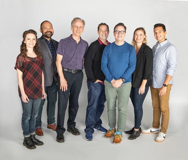 The cast with playwright Steve Rosen and playwright and director Gordon Greenberg  Photo