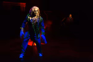 David Matranga as Jacob Marley and David Rainey as Scrooge Photo
