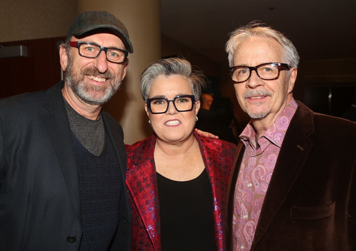 NEW YORK, NEW YORK - NOVEMBER 18: (L-R) David Cale, Rosie O'Donnell and Kevin Maloney pose at the 2019 Rosie's Theater Kids Fall Gala at The New York Marriott Marquis on November 18, 2019 in New York City. (Photo by Bruce Glikas/WireImage) at 