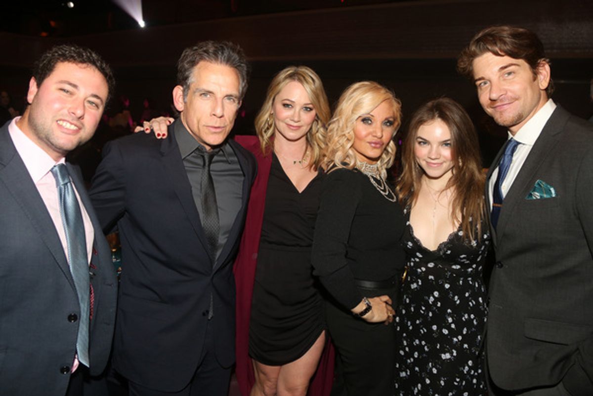 NEW YORK, NEW YORK - NOVEMBER 18: (EXCLUSIVE COVERAGE) (L-R) Xander Green, Honoree Ben Stiller, Christine Taylor, Orfeh, Ella Stiller and Andy Karl pose at the 2019 Rosie's Theater Kids Fall Gala at The New York Marriott Marquis on November 18, 2019 in New York City. (Photo by Bruce Glikas/WireImage) at 