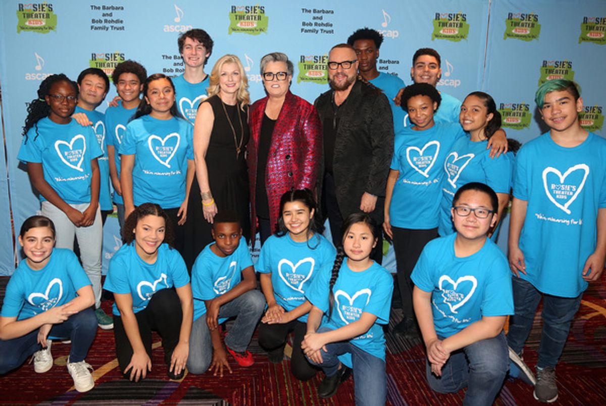 NEW YORK, NEW YORK - NOVEMBER 18: (L-R) Rosie O'Donnell, Honoree ASCAP's Beth Matthews and Desmond Child pose with 'Rosie's Broadway Theater Kids' at the 2019 Rosie's Theater Kids Fall Gala at The New York Marriott Marquis on November 18, 2019 in New York City. (Photo by Bruce Glikas/WireImage) at 
