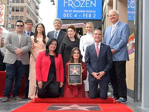 Josh Gad, Michael Schur, Jackie Tohn, Co-Chairman and Chief Creative Officer of The Walt Disney Studios Alan Horn, President and Founder, Hollywood Museum, Donelle Dadigan, Kristen Bell and President and CEO, Hollywood Hotel, Jeff Zarrinnam, Hollywood Chamber of Commerce, President/CEO Rana Ghadban, Idina Menzel and Mayor of Los Angeles Eric Garcetti @ BroadwayWorld Josh Gad, Michael Schur, Jackie Tohn, Co-Chairman and Chief Creative Officer of The W Photo