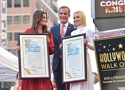 Idina Menzel, Mayor of Los Angeles Eric Garcetti, Kristen Bell Photo