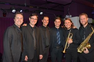 The Band-Clint Edwards (Piano/Musical Director), Jonathan Ward (Drums), Sam Zerna (Bass), Jernej Bervar (Guitar), Oskar Stenmark (Trumpet) and Dan Meinhardt (SXOPHONE) @ BroadwayWorld The Band-Clint Edwards (Piano/Musical Director), Jonathan Ward (Drums), Sam Zerna (Ba Photo