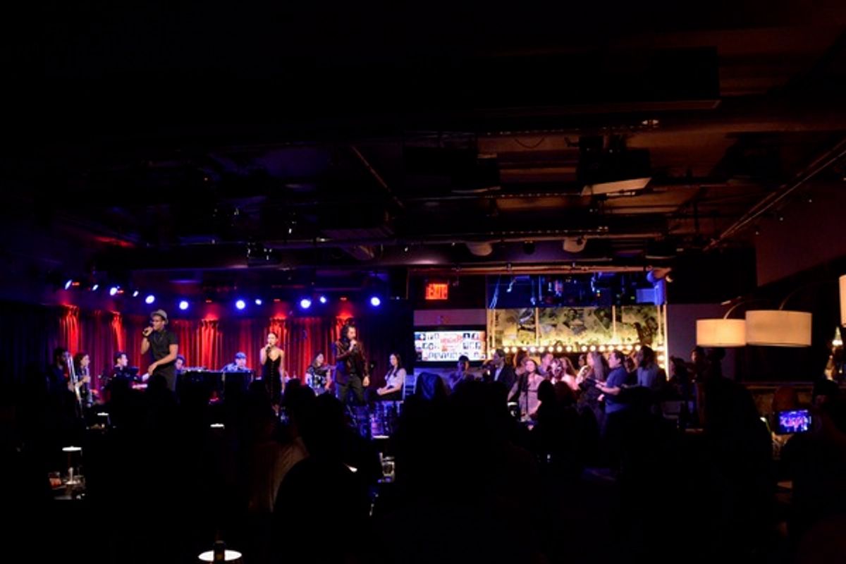 The Cast and Ensemble-Quentin Garzon, Shae Gomez, Harris Turner, Laurissa Romain, Eddie Morales, Tami Dahbura, Paul Aguirre, Bianca Camacho, Apri Ortiz, Michelle Cabinian, Tony Castellanos, Hector Flores, Jr,, Andrea Pilar, Rachel Sarah Mount, Natalie Perez-Duel, Stephanie Inglese, Amanda Lopez, Pedro Coppeti, Luis Herrera, Nicholas Leung and Julien Valme with the band-Brian Walters (Music Director and Piano), Dave D'aranjo (Bass), Peter Douskalis (Guitar), Sarah Tompkins (Percussion), Kate Amrine (Trumpet), Peter Chase Isaac (Trombone) at 