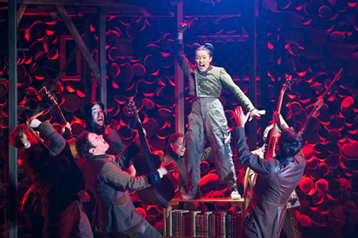 Dorcas Leung (Despereaux) with (l to r) Matt Nuernberger (Botticelli), Ben Ferguson (Furlough), Dan Weschler (Stained-Glass Knight), Betsy Morgan (Antoinette), Ryan Melia (Librarian), and Curtis Gillen (Most High Head Mouse) at 